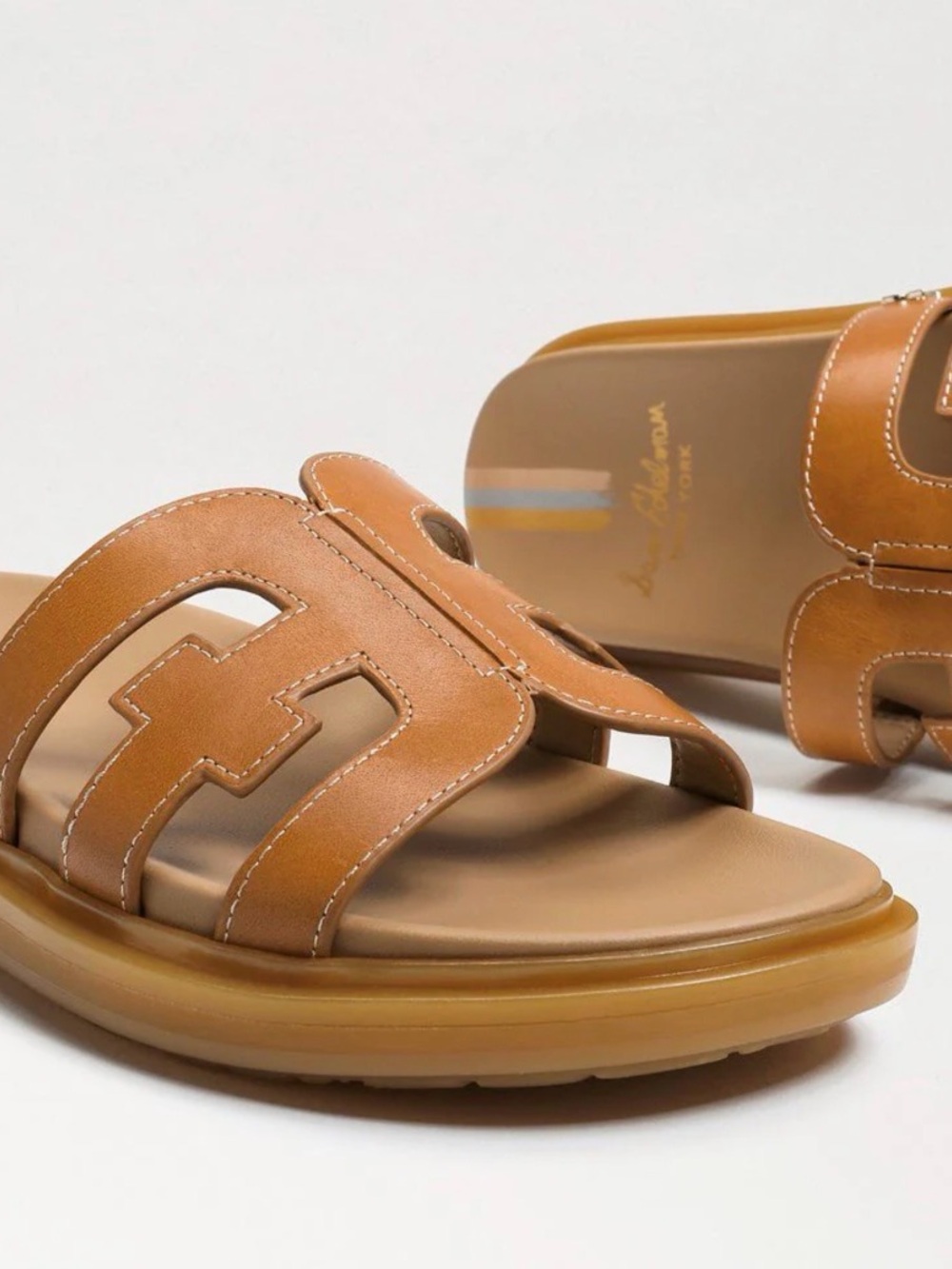 Sam Edelman Cognac Cutout Leather Slide Sandals - Picture 2 of 6